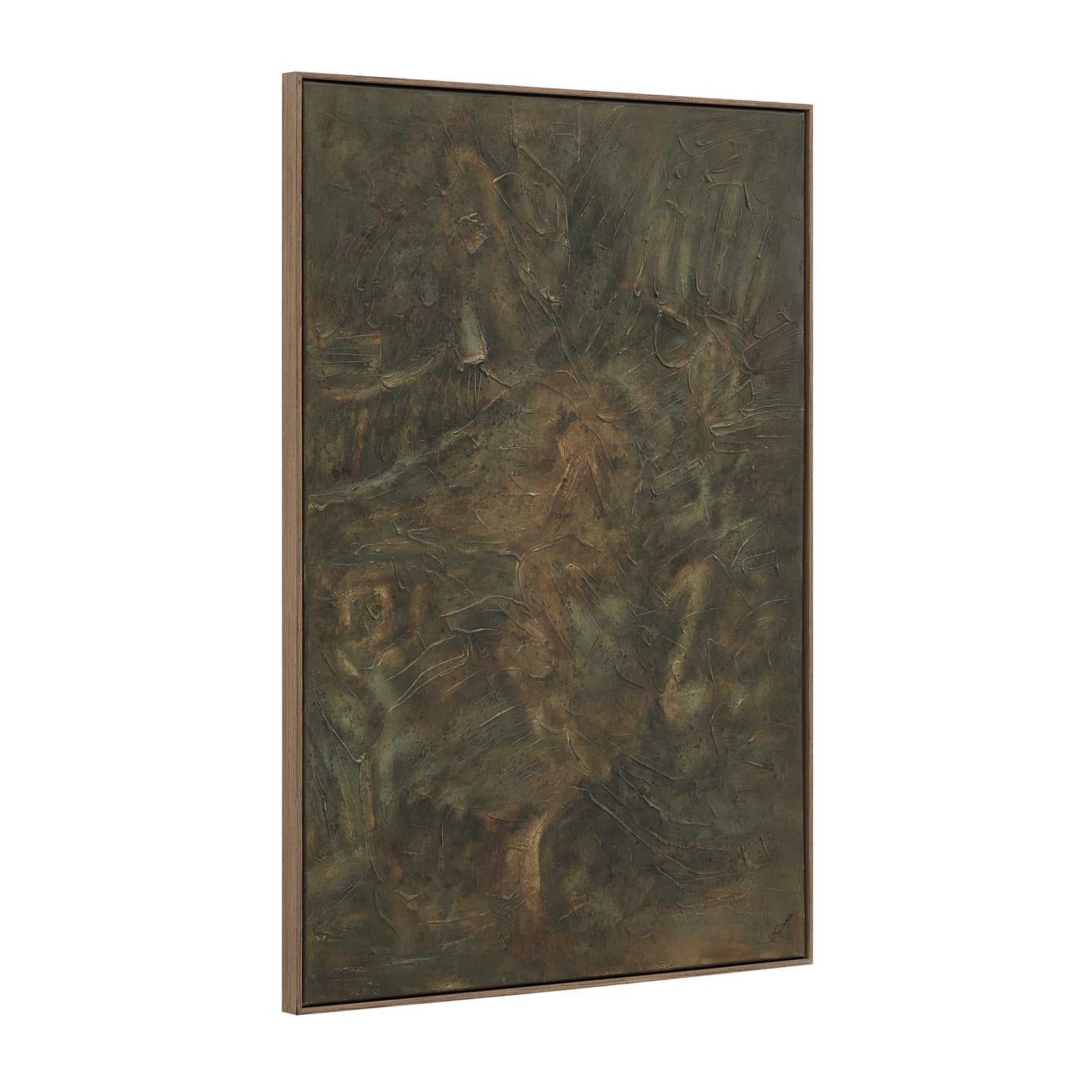 Beatrix canvas art featuring a textured abstract design in earthy tones of green and brown.