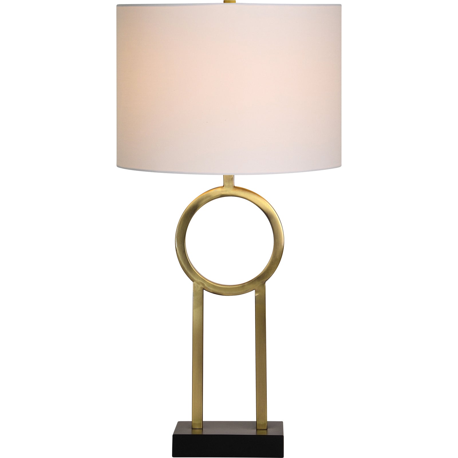 Alloro Table Lamp with a white cylindrical shade and a ribbed white ceramic base