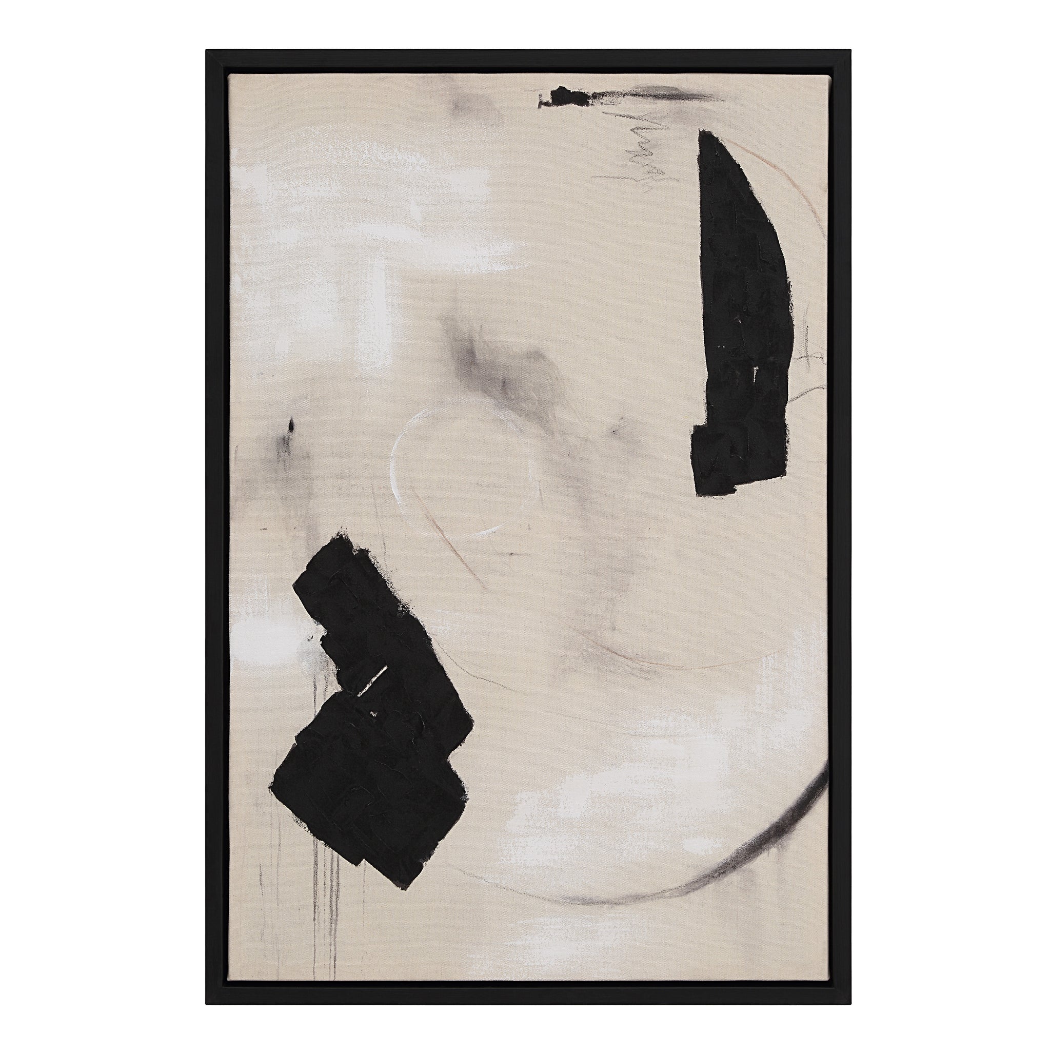 Asia Canvas Art by Renwil, large abstract artwork featuring black shapes on beige background