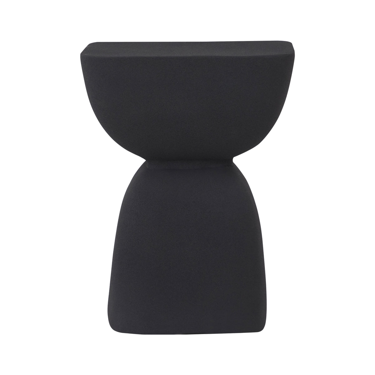 Frans Outdoor Side Table in black, featuring a rounded top and hourglass shape.