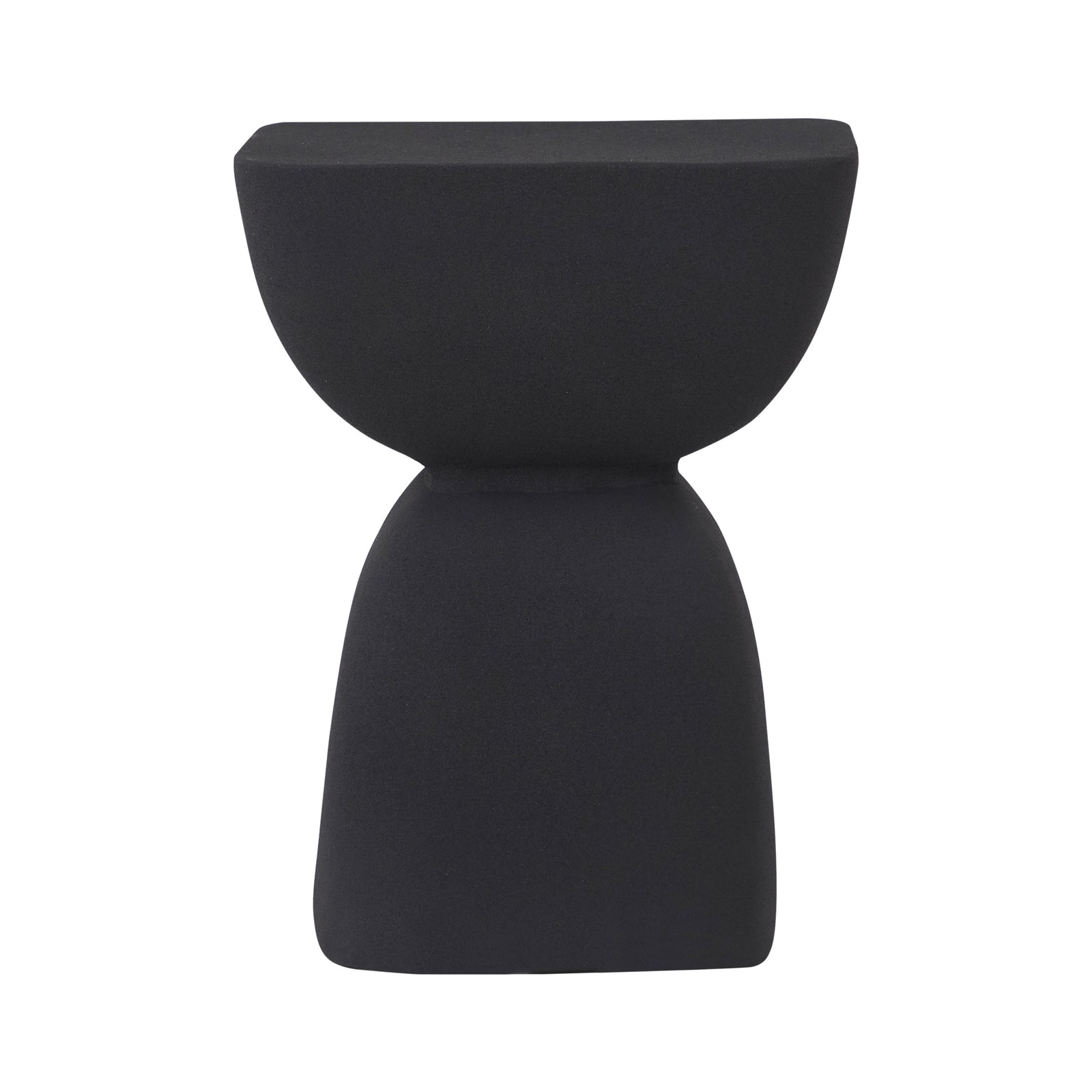 Frans Outdoor Side Table in black, featuring a rounded top and hourglass shape.
