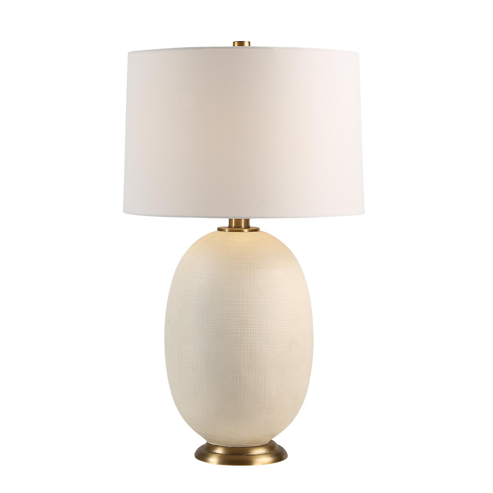 Cartagena Table Lamp with a textured off-white ceramic base and white fabric shade