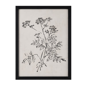 Basset Canvas Art with a black frame displaying a botanical illustration of leaves and flowers.