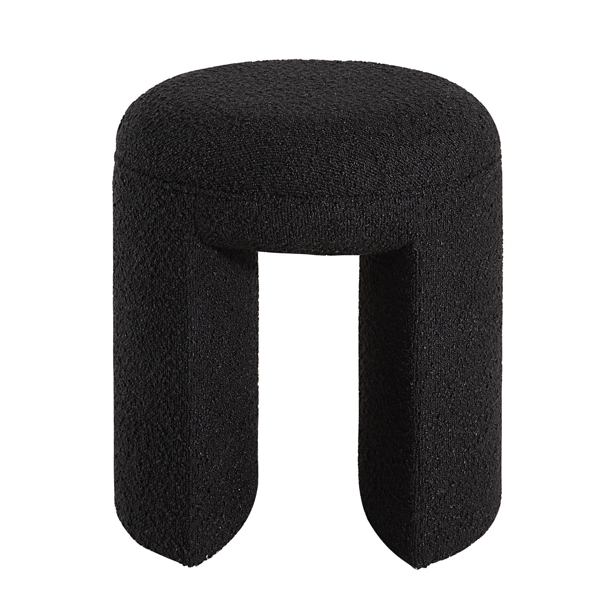 Amrah stool by Renwil in black with a textured fabric finish and unique cut-out legs