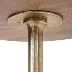 Underside view of the Sparta Accent Table showing the connection between the wooden top and metal base.
