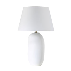 Katya Table Lamp featuring a smooth white base and a white shade.