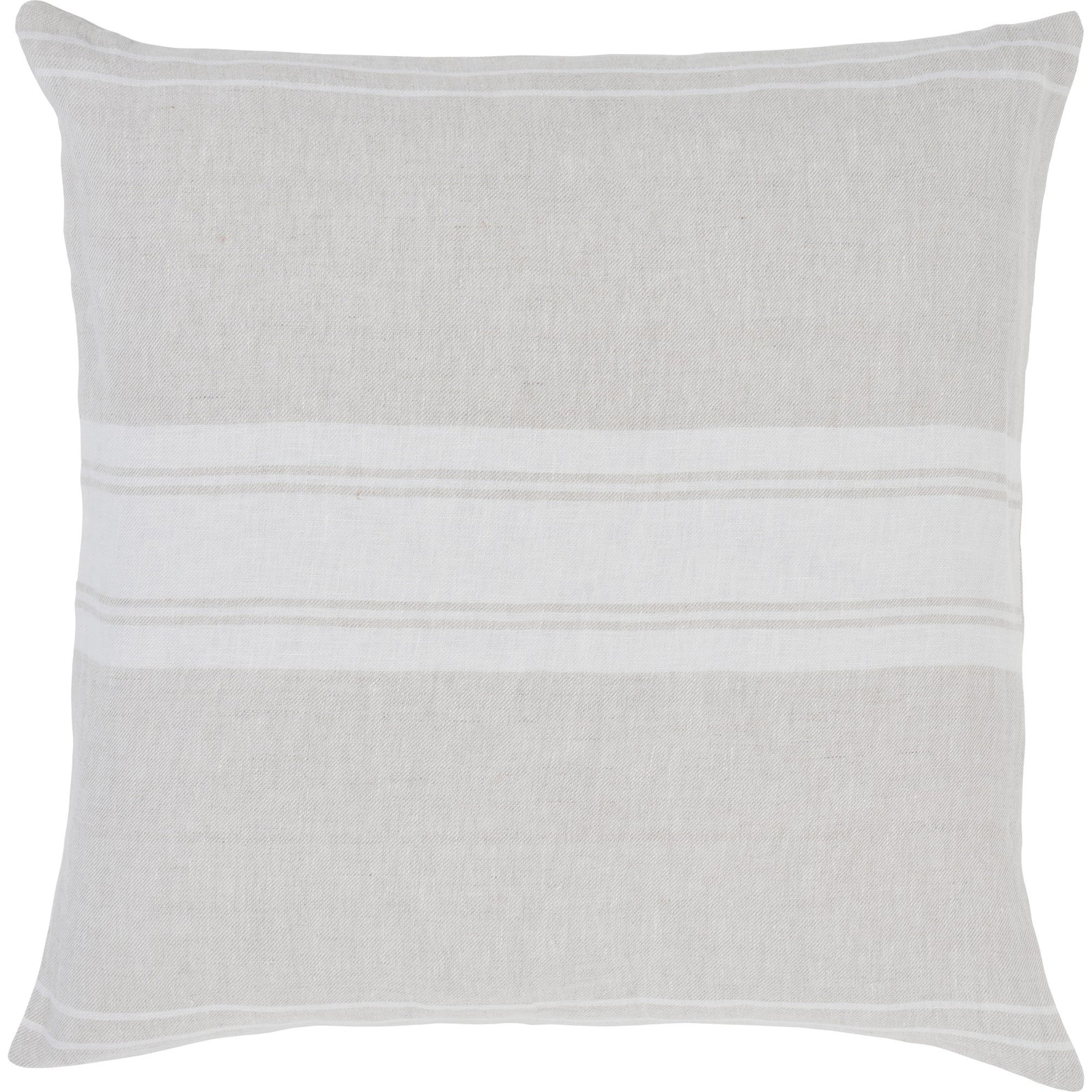 Raelyn Indoor Pillow in light gray with white stripes, showcasing a textured linen fabric.