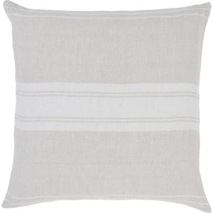 Raelyn Indoor Pillow in light gray with white stripes, showcasing a textured linen fabric.