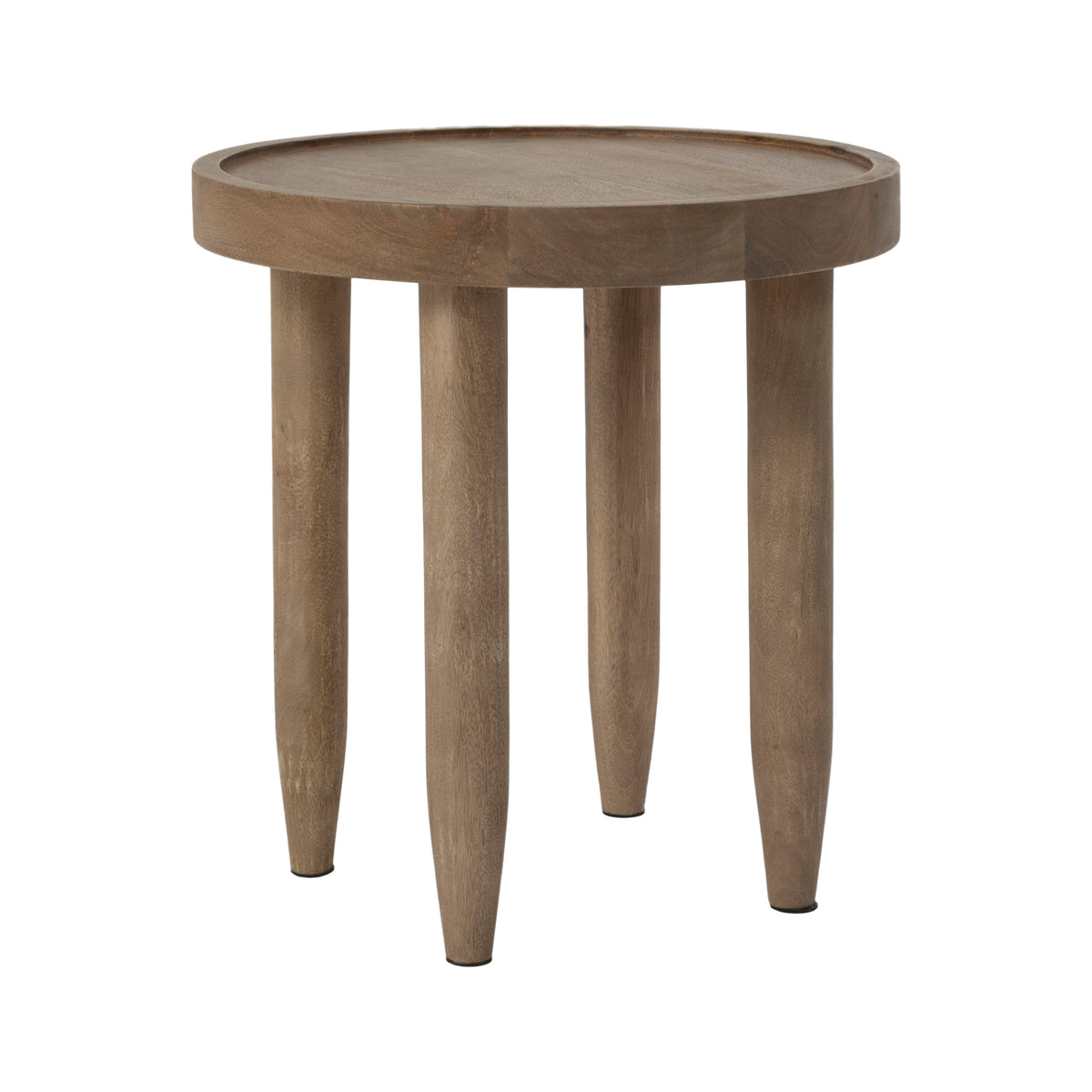 Cicoria side table in light wood with a round top and four tapered legs