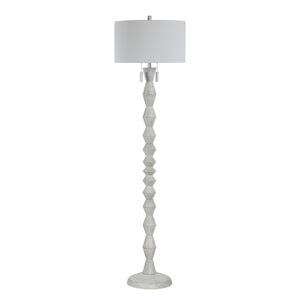 Sorriso floor lamp featuring a light gray geometric base and white fabric shade.