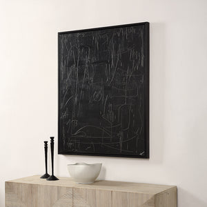 Haiku Canvas Art by Renwil hanging on a wall above a wooden console with decor