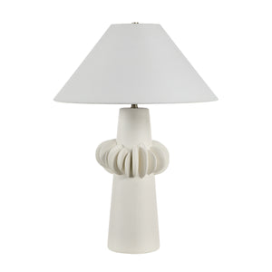 Disla Table Lamp with a textured white base and a white conical shade