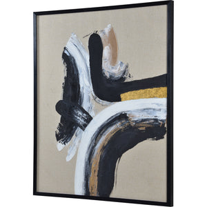 Ilya Canvas Art close-up showing bold black and white strokes with gold accents.