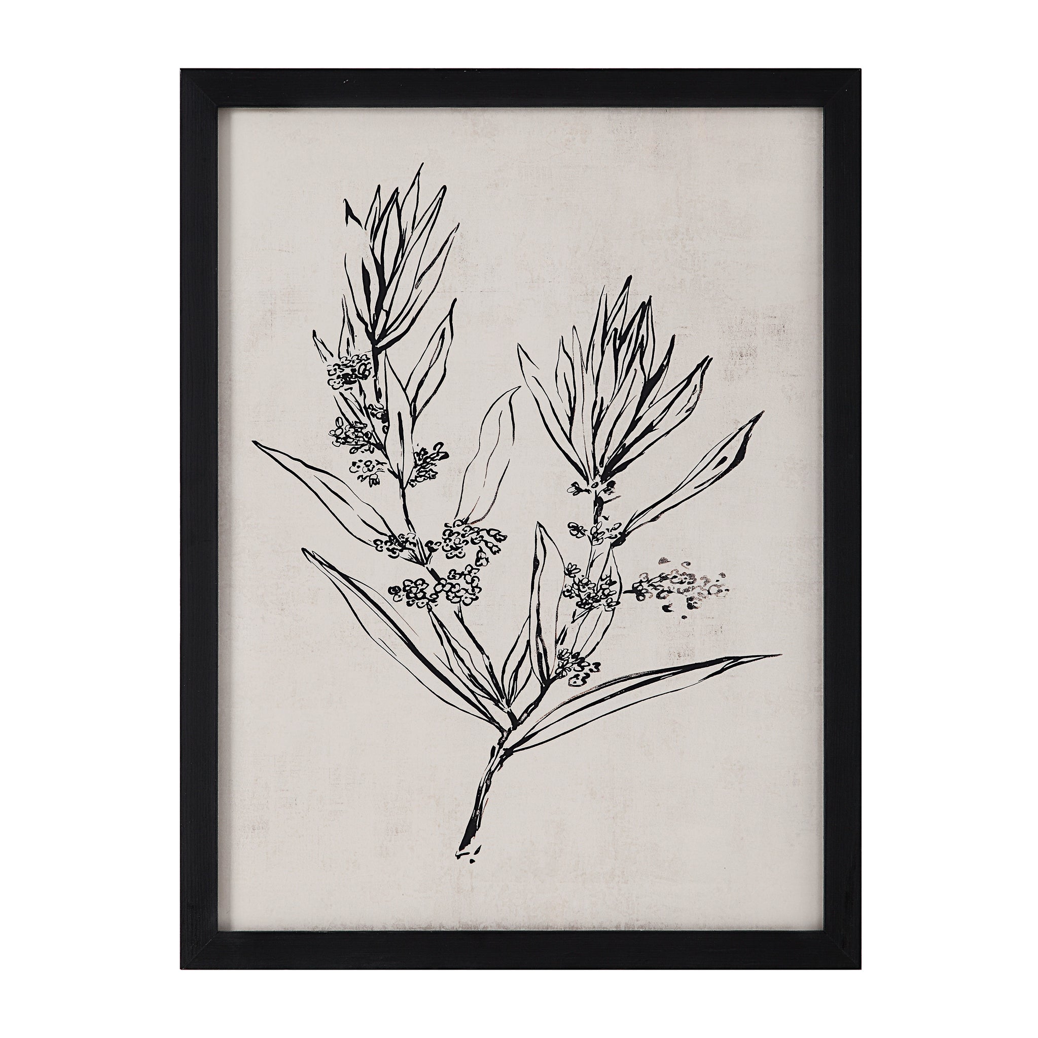 Basset canvas art showcasing black outlined flowers in a black frame