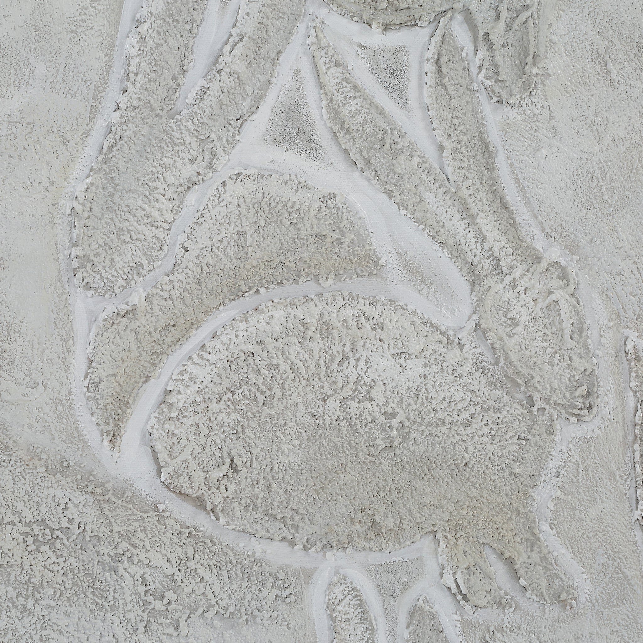 Close-up of Lacey canvas art highlighting the textured surface of rabbits in gray.