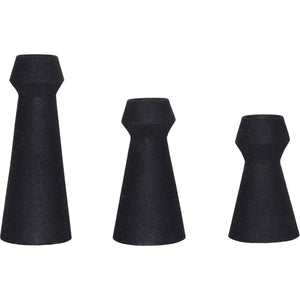 Granfeld Vase by Renwil in black, three varying heights with smooth surfaces.