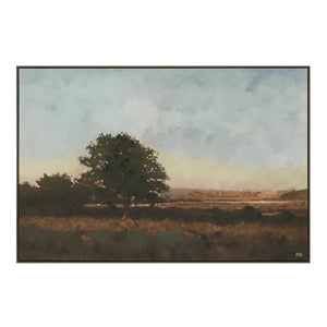 Panorama canvas art depicting a serene landscape with a tree against a cloudy sky.