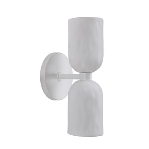 Akira Wall Sconce in white with two textured shades and round backplate