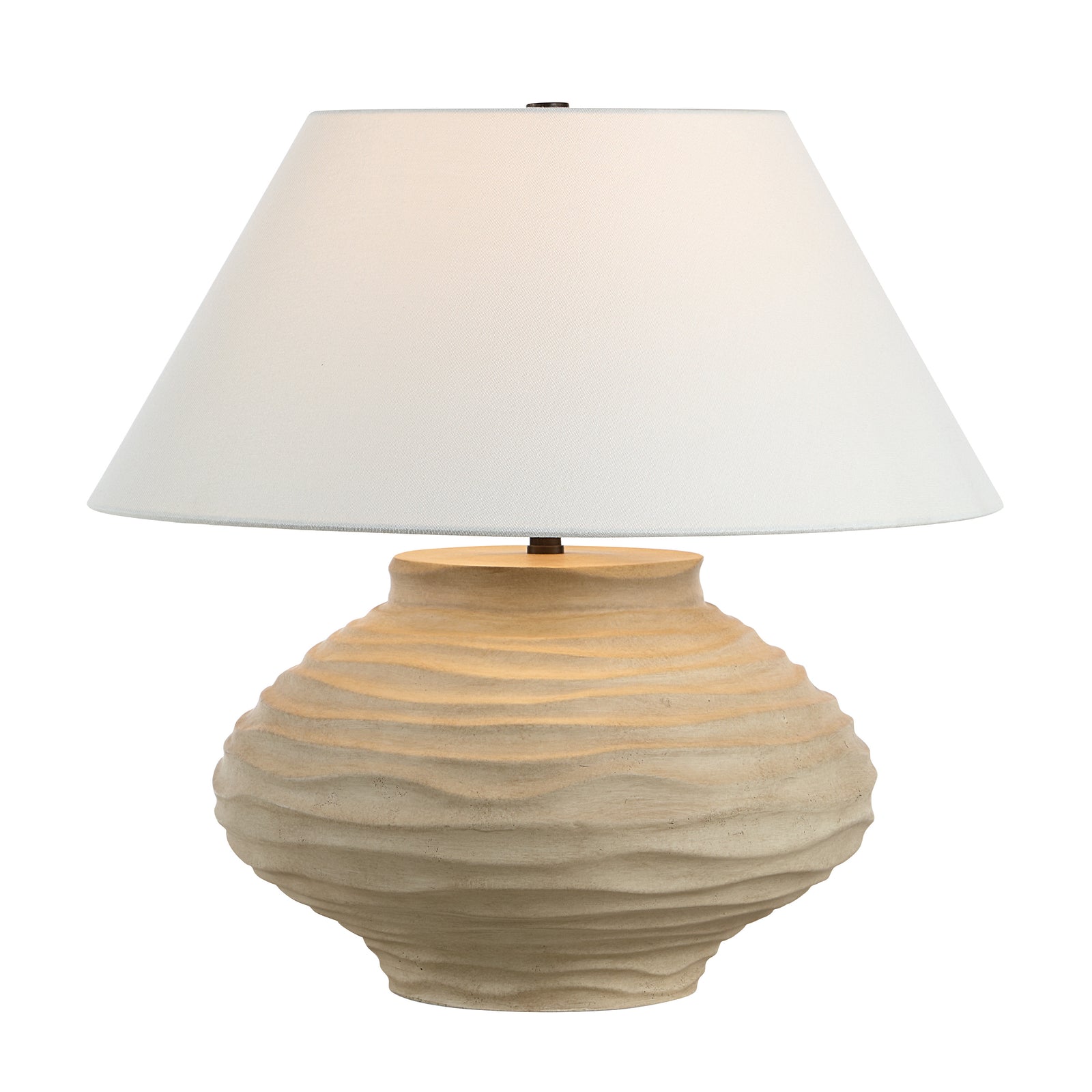 Ola table lamp by Renwil with a textured beige base and white shade