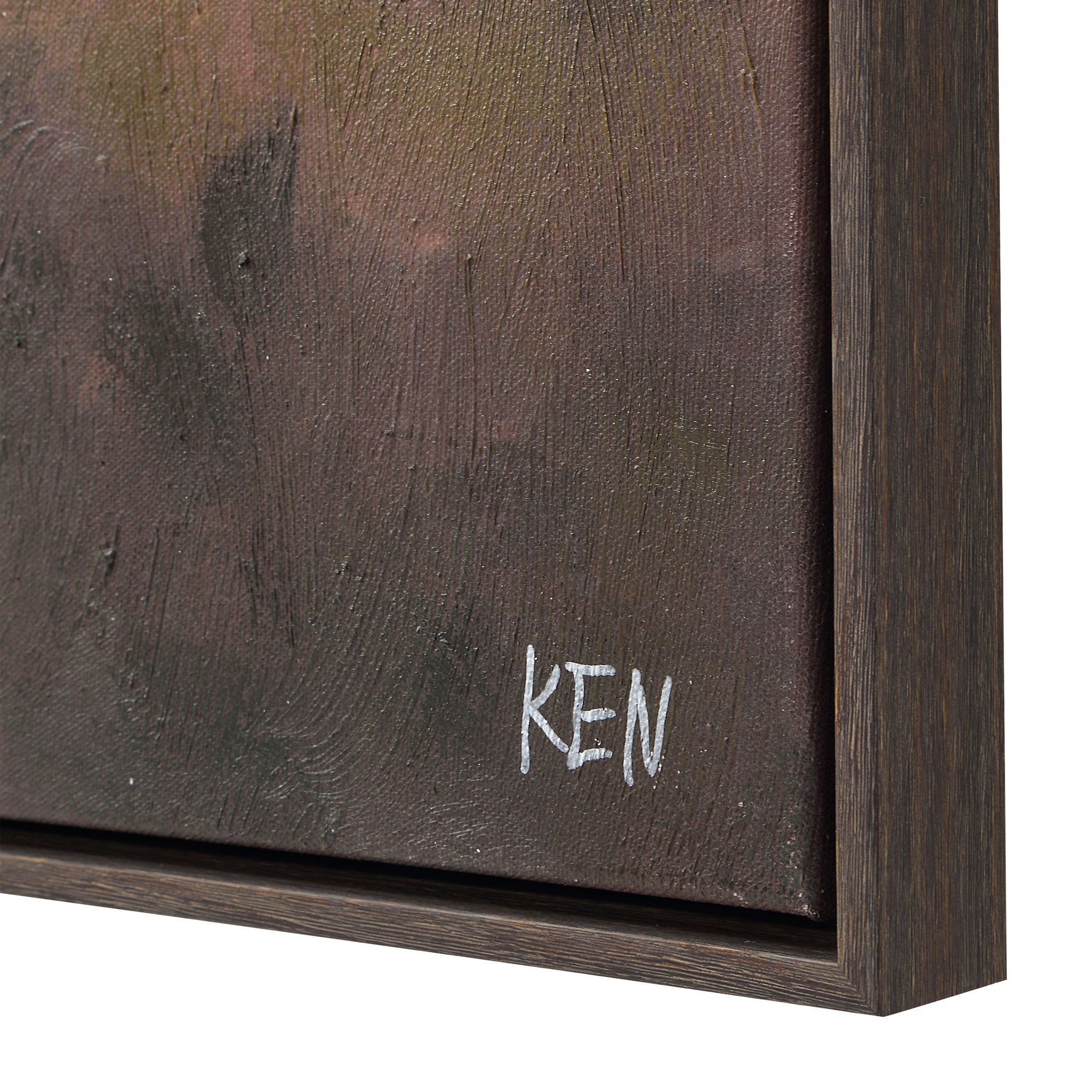 Close-up of Horizon canvas art showing textured surface and signature in white.