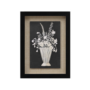 Tecoma canvas art featuring a white floral arrangement in a striped vase on a black background.