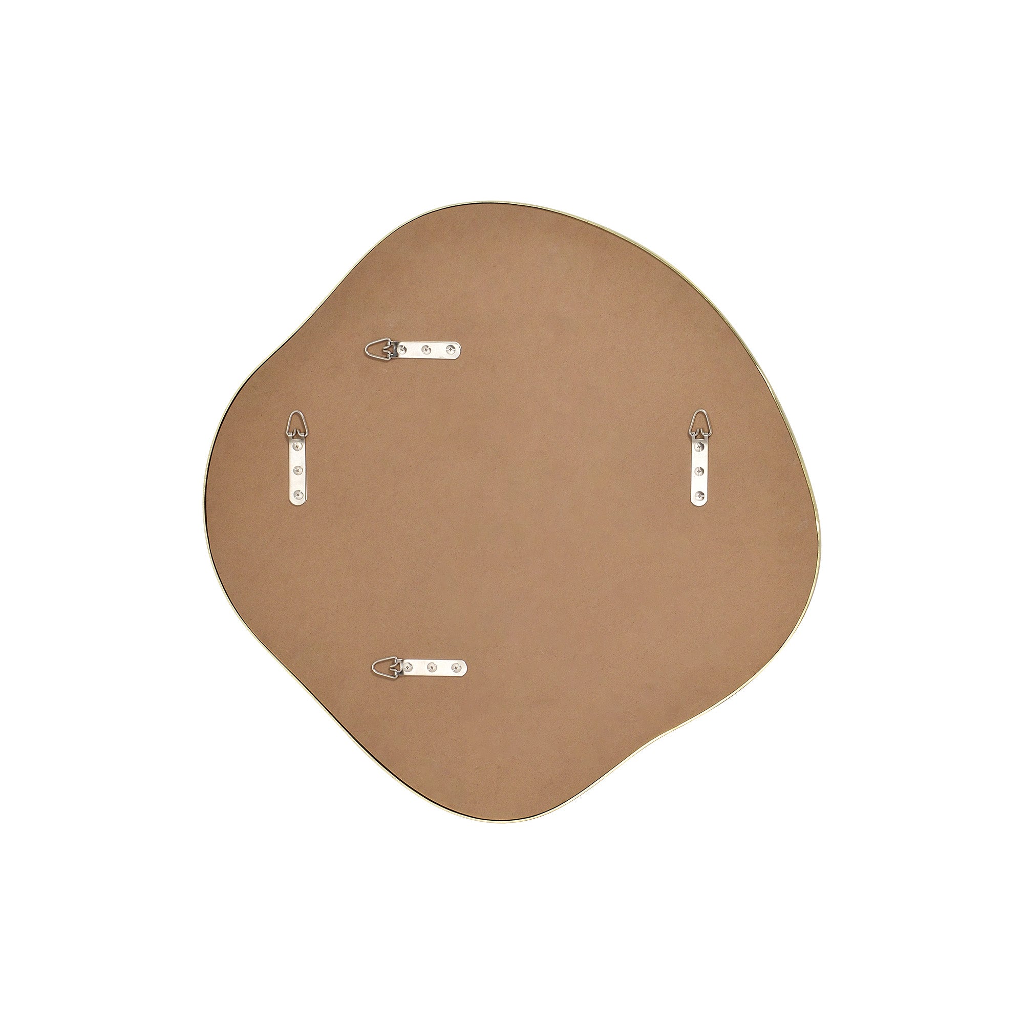 Back view of Nucleus Wall Mirror showing mounting hardware and brown backing