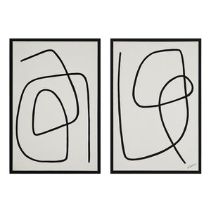 Moreau canvas art featuring abstract black line designs on a white background, framed in black.