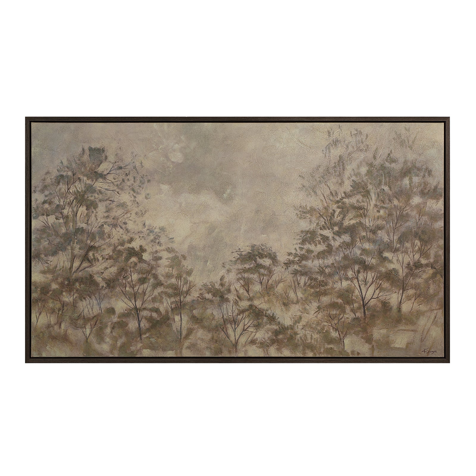 Toulouse canvas art featuring soft, muted colors and abstract tree silhouettes.
