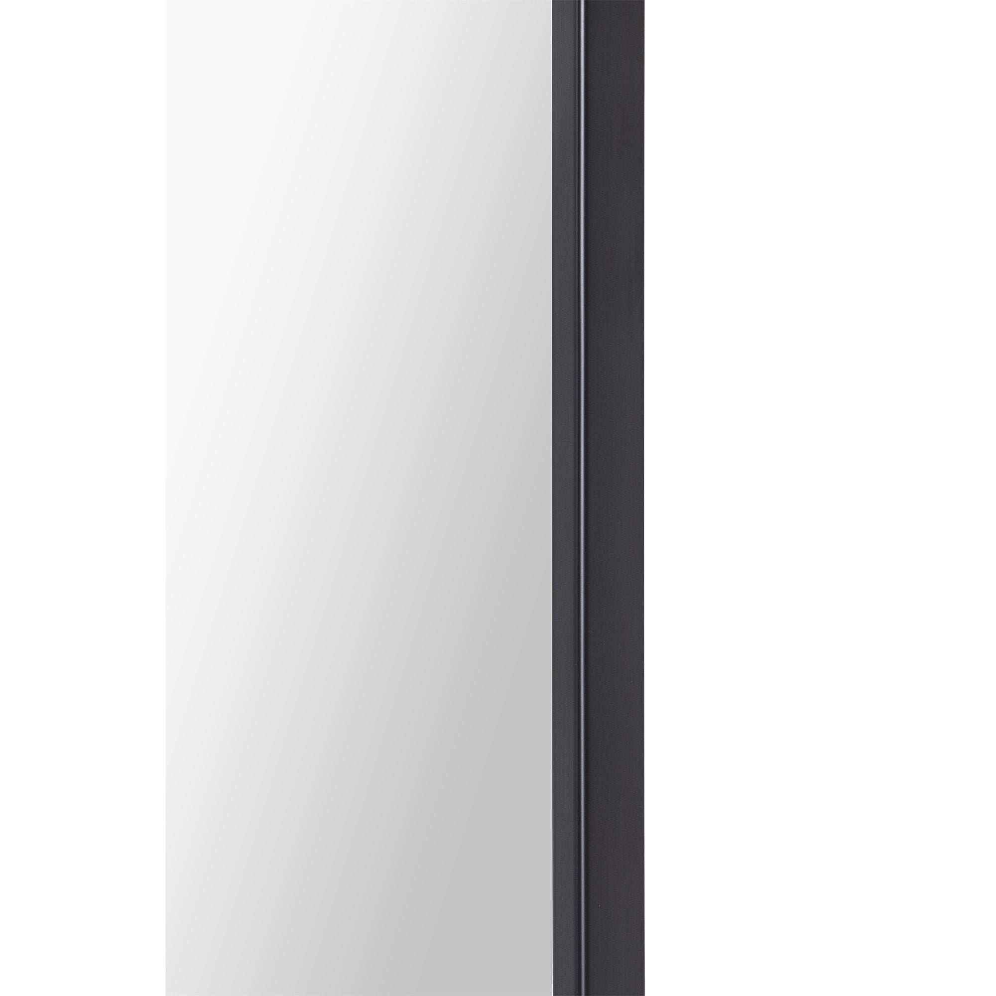Amara Wall Mirror featuring a sleek black frame with a reflective surface, shown from a side angle.