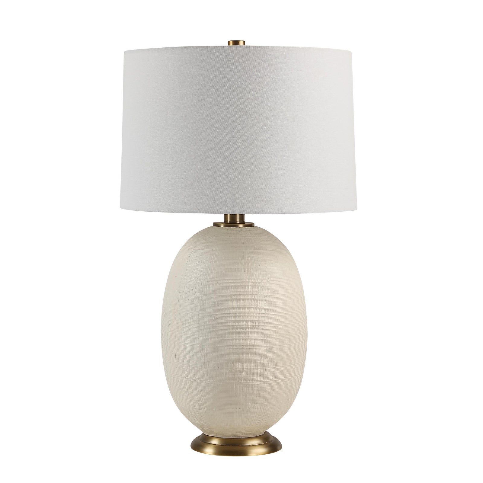 Cartagena Table Lamp with a textured off-white ceramic base and white fabric shade