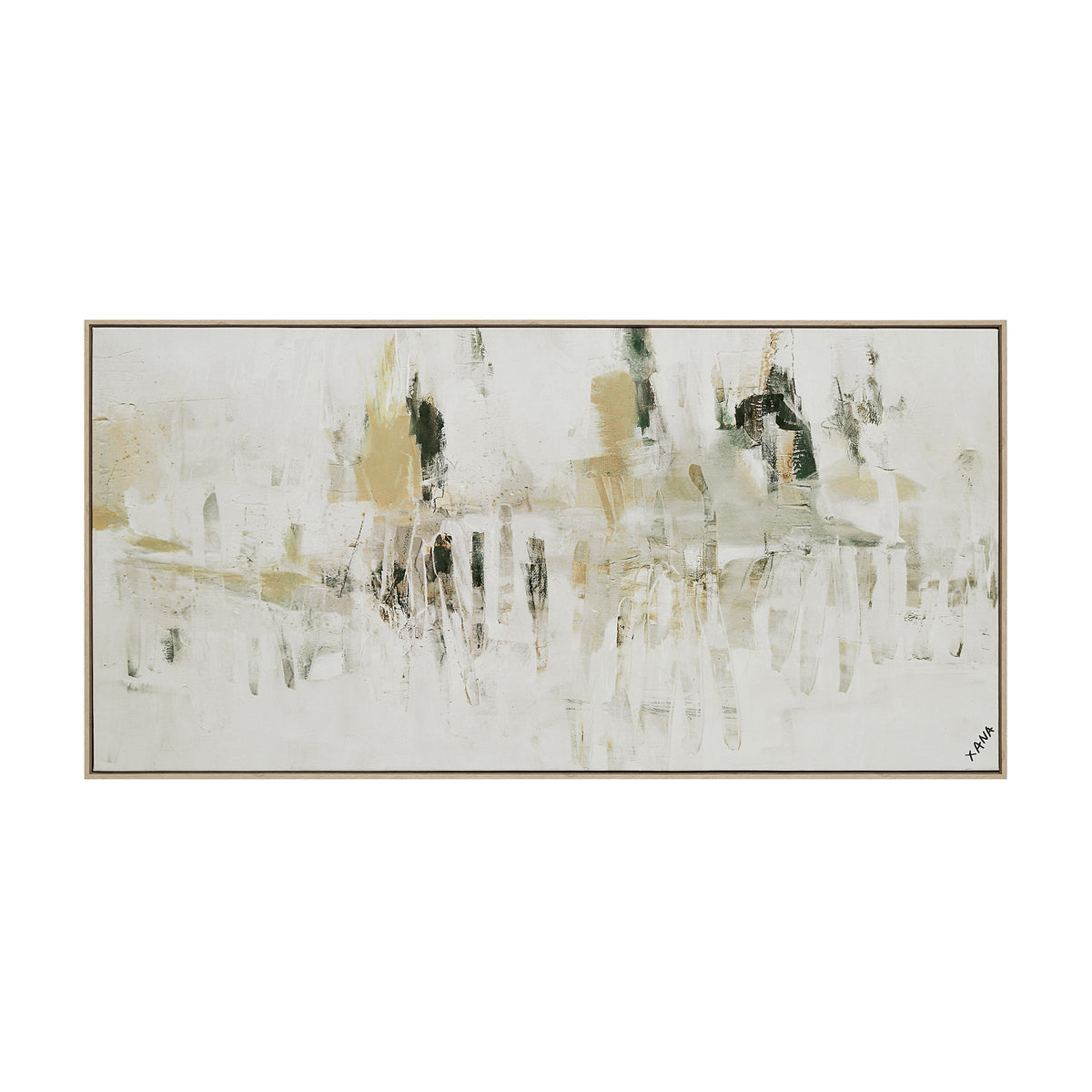 Oriel canvas art featuring abstract design in neutral tones with green accents