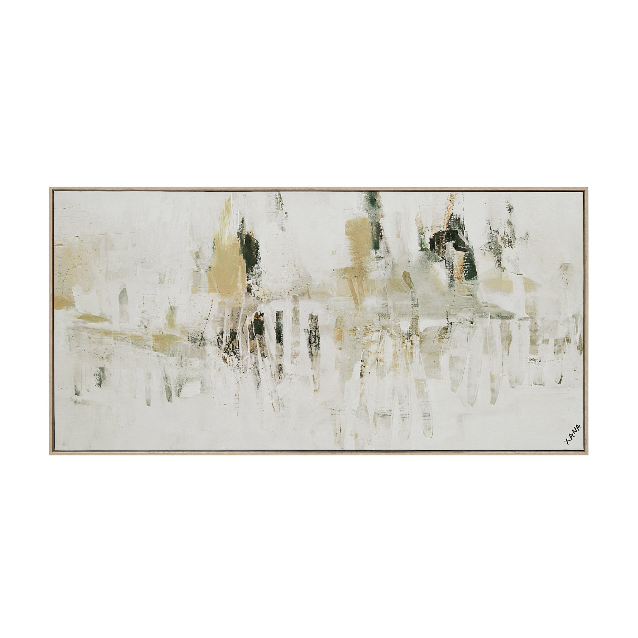 Oriel canvas art featuring abstract design in neutral tones with green accents