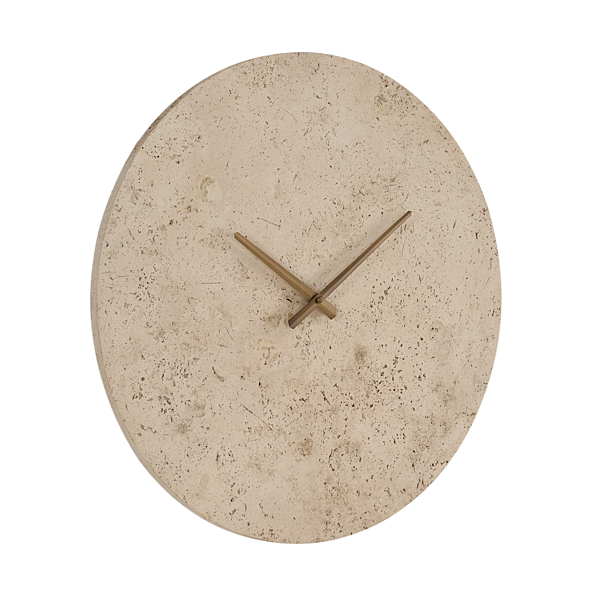 Fusion book holder featuring a smooth beige circular face and minimalist bronze clock hands.