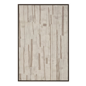 Sediment canvas art featuring a textured light beige background with vertical brown lines.