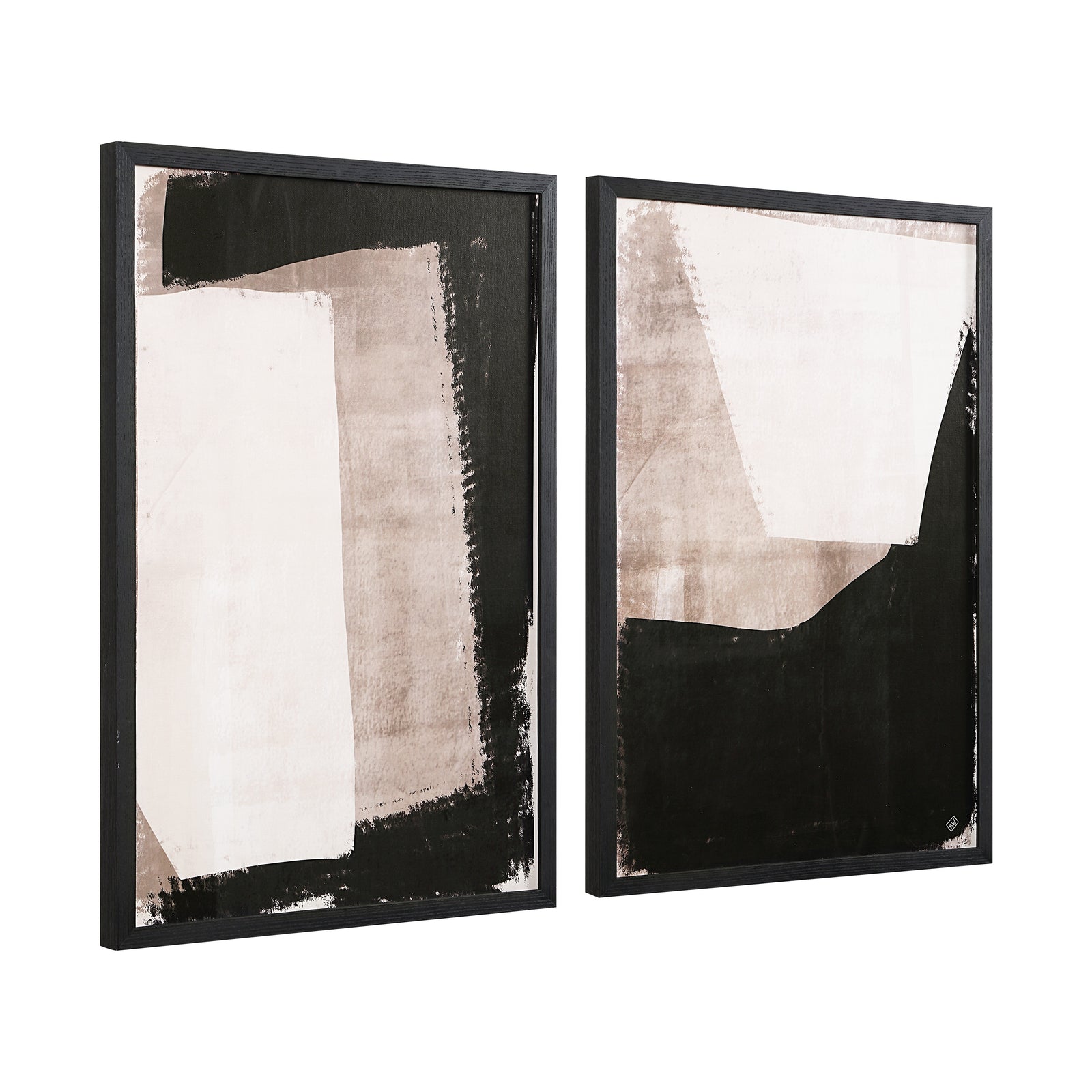 Watson wall decor featuring abstract art in black and beige tones, framed in black.