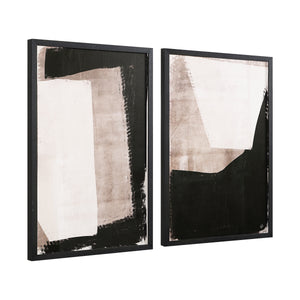Watson wall decor showcasing two abstract pieces in black and beige, framed in black.