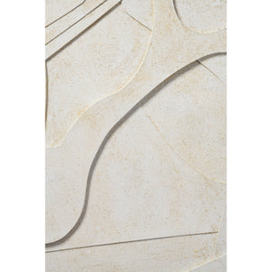Close-up of Pathfinder wall art, emphasizing the intricate white shapes and gold speckled texture.