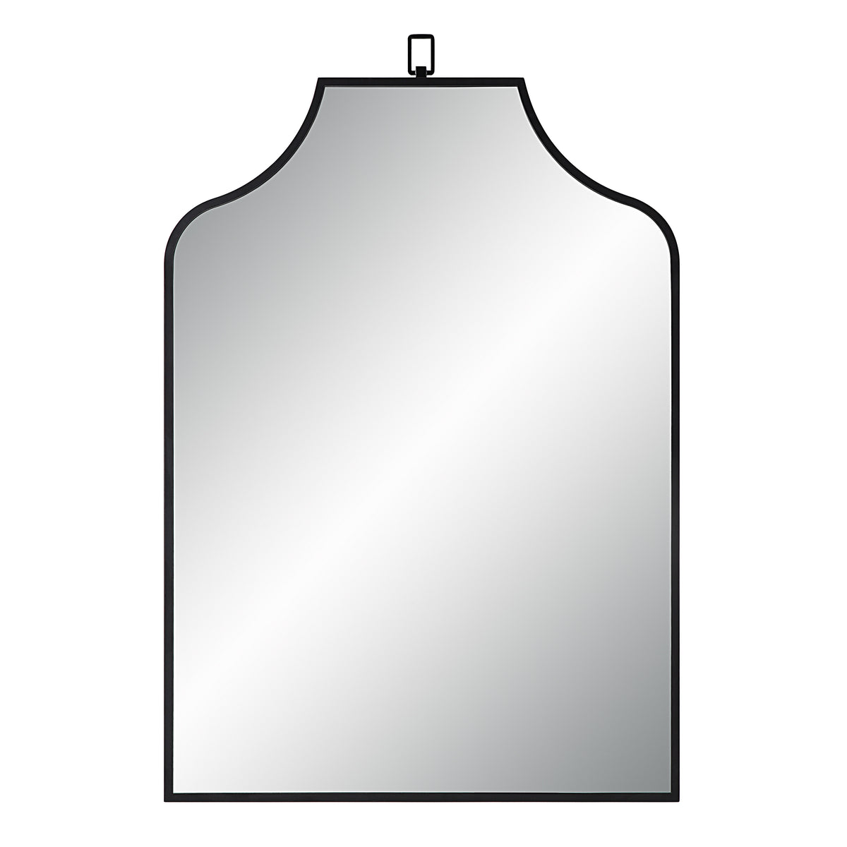 Breda Wall Mirror with a black frame, featuring a unique arch top design.