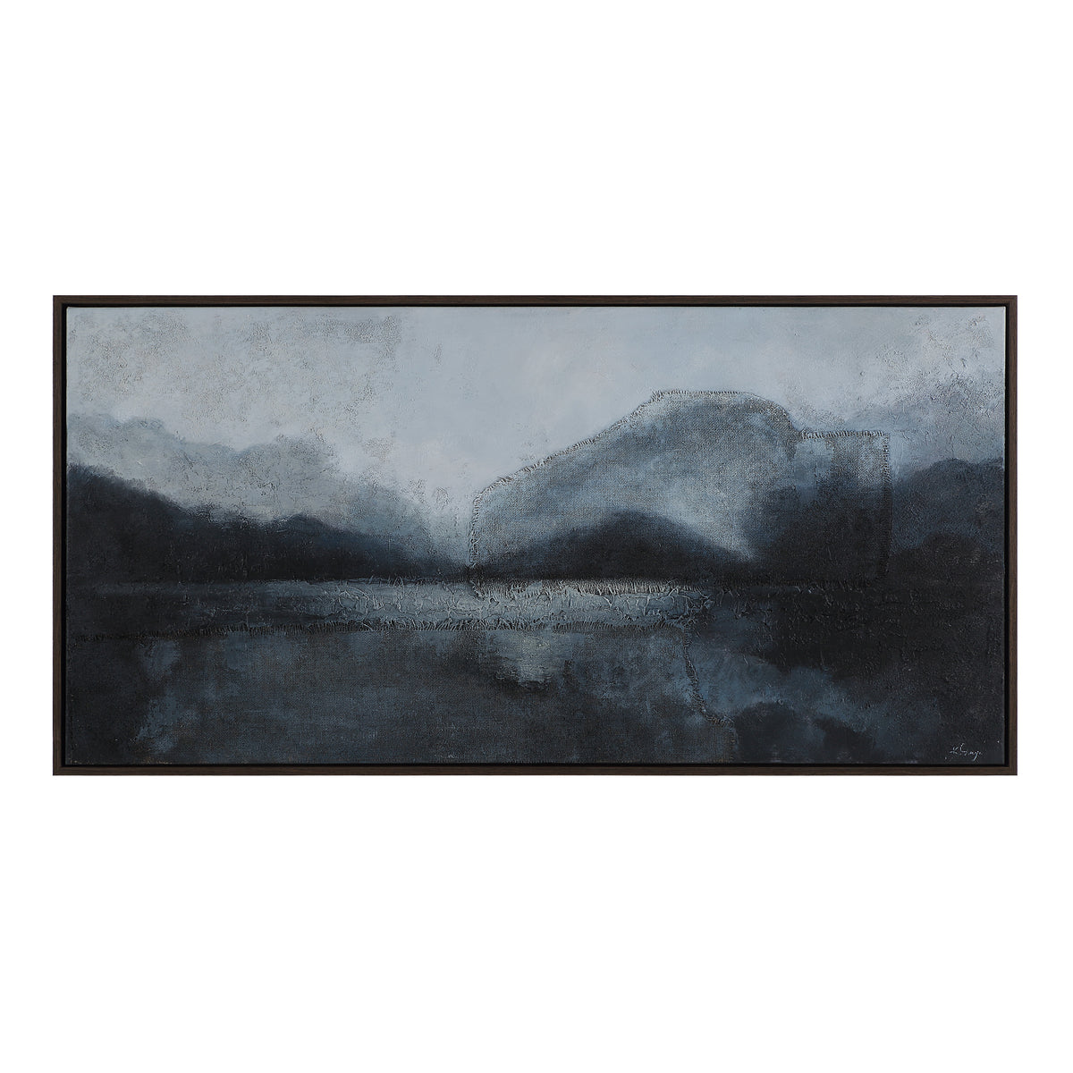 Atlanta canvas art featuring abstract landscape in shades of blue and gray.