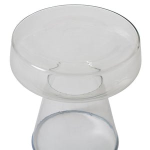 Lavanda table displaying a clear glass top and conical base, viewed from above.