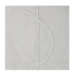 Cellier artwork with a white textured design featuring curved and straight lines.