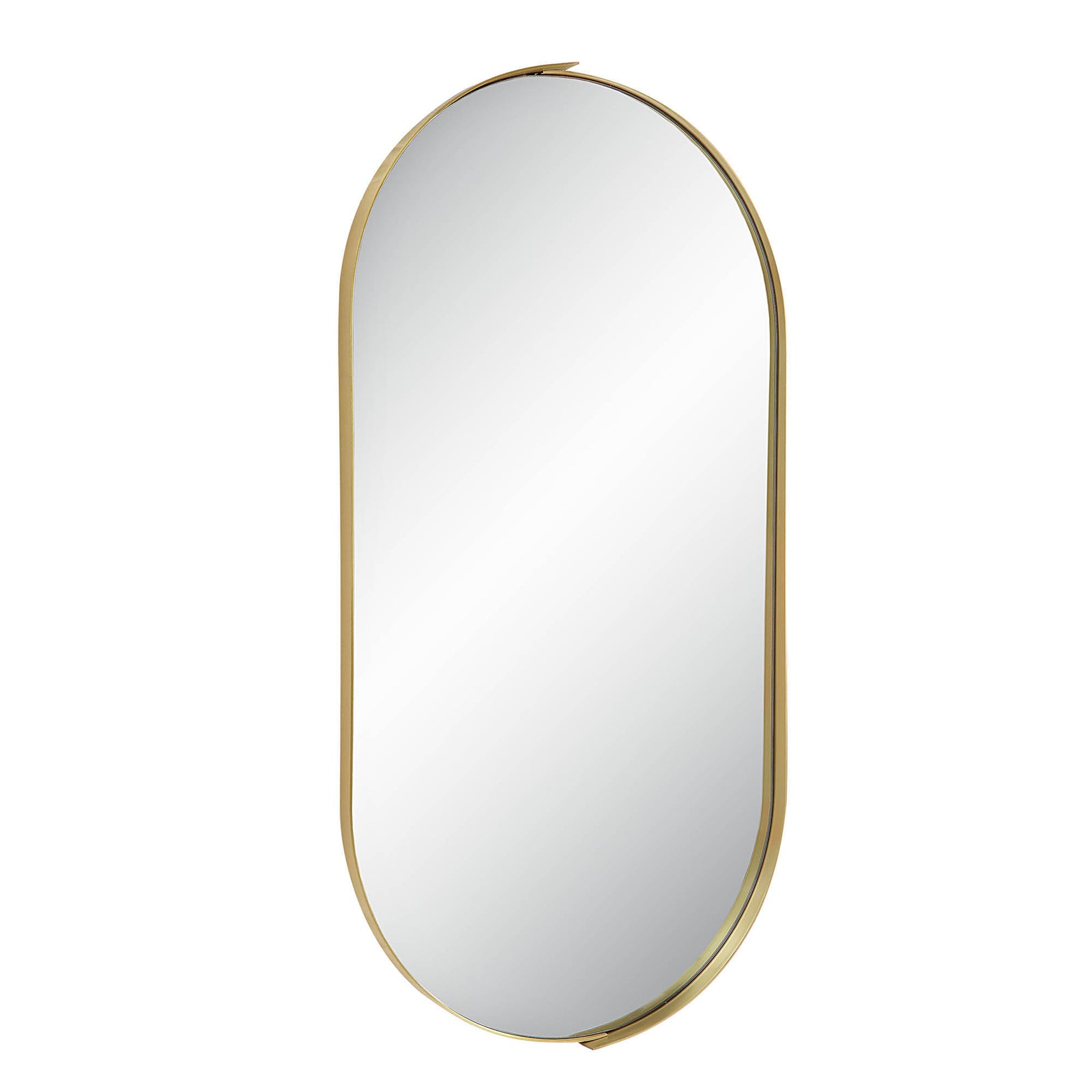 Aleah Wall Mirror with a sleek gold frame, oval shape, and reflective surface.