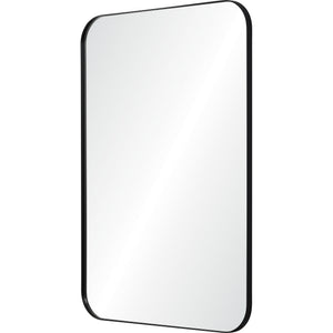 Glencoe Wall Mirror featuring a black frame, angled view showcasing its modern design