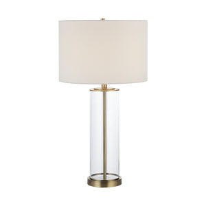 Single Saco Table Lamp with a white shade and clear glass base