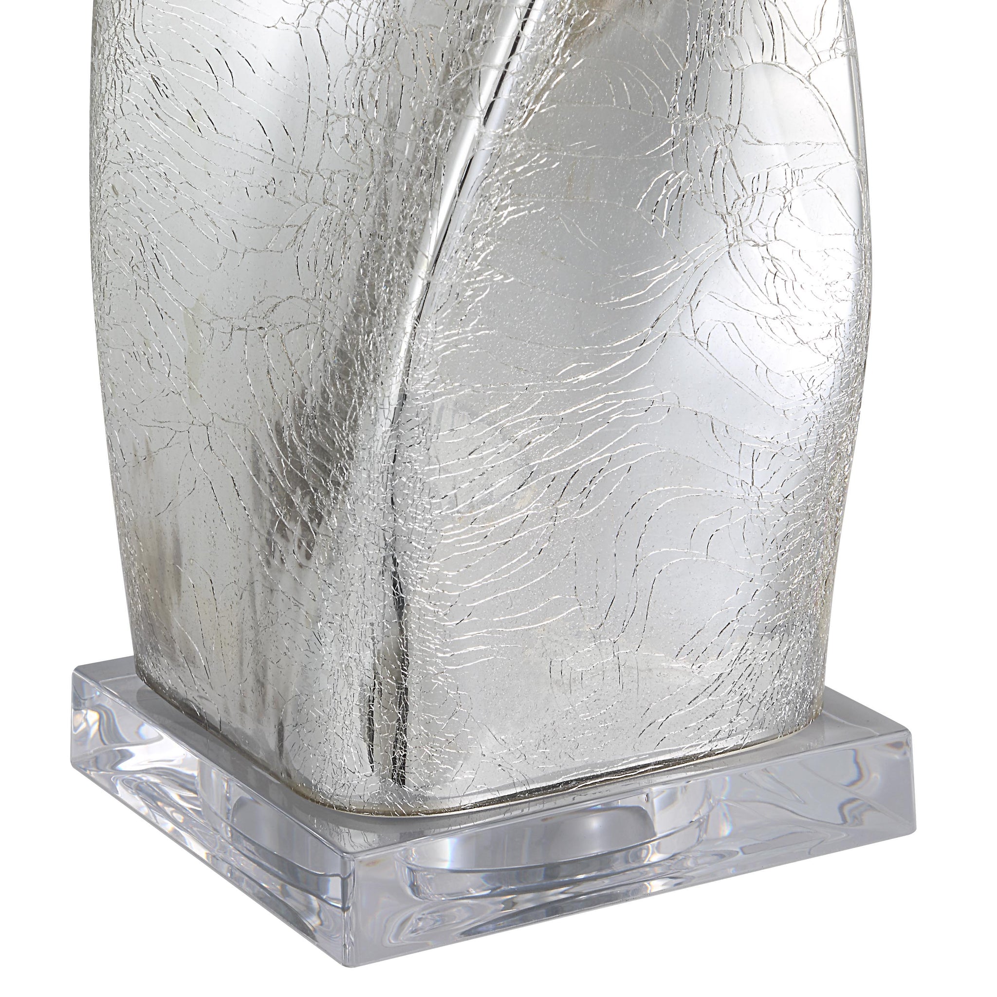 Close-up of Lyons table lamp's silver base with intricate texture