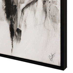 Close-up of Celba canvas art highlighting black and beige brush strokes