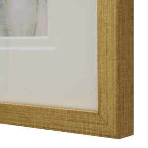 Close-up of the gold frame surrounding the Penelope printed art, showcasing its textured finish