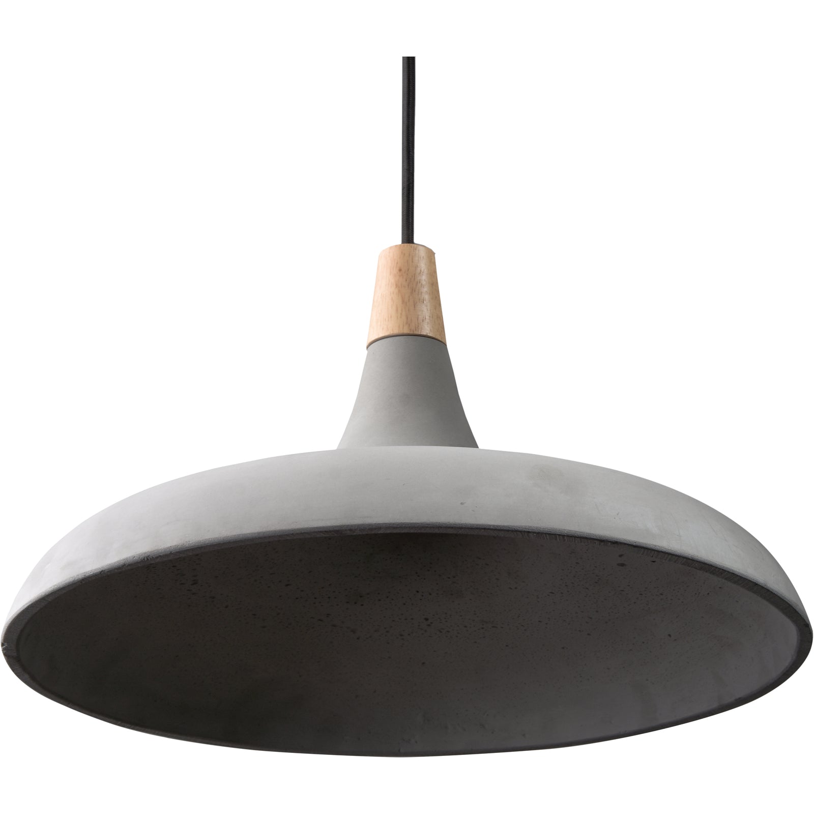 Viola-May Ceiling Fixture in gray concrete with wooden accent, hanging from black cord.
