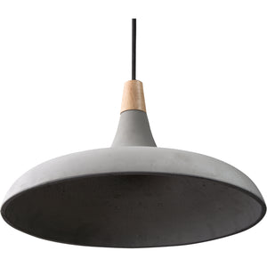 Close-up of Viola-May Ceiling Fixture showing gray concrete shade and wooden top.