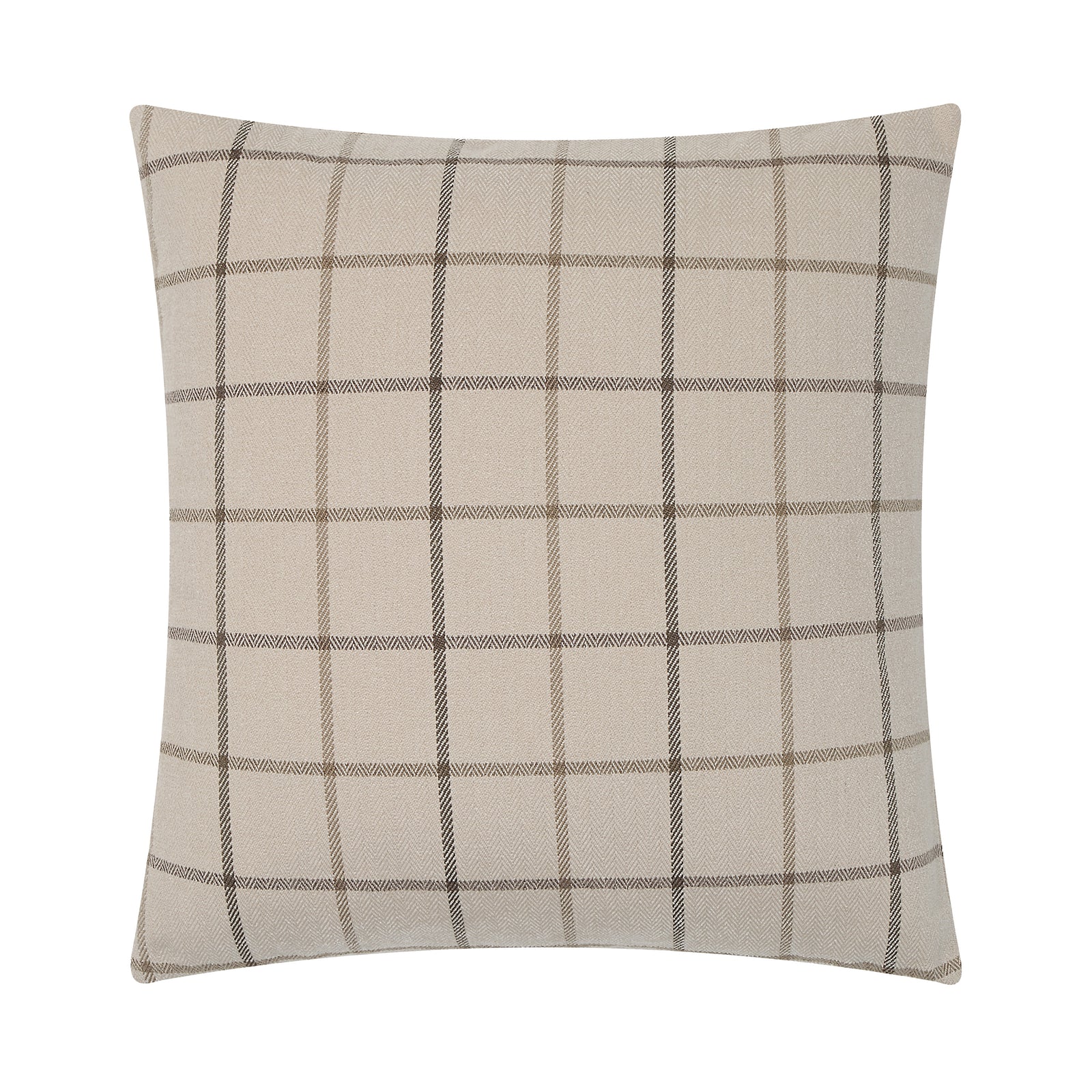 Thornhill pillow featuring a beige fabric with a brown plaid pattern.
